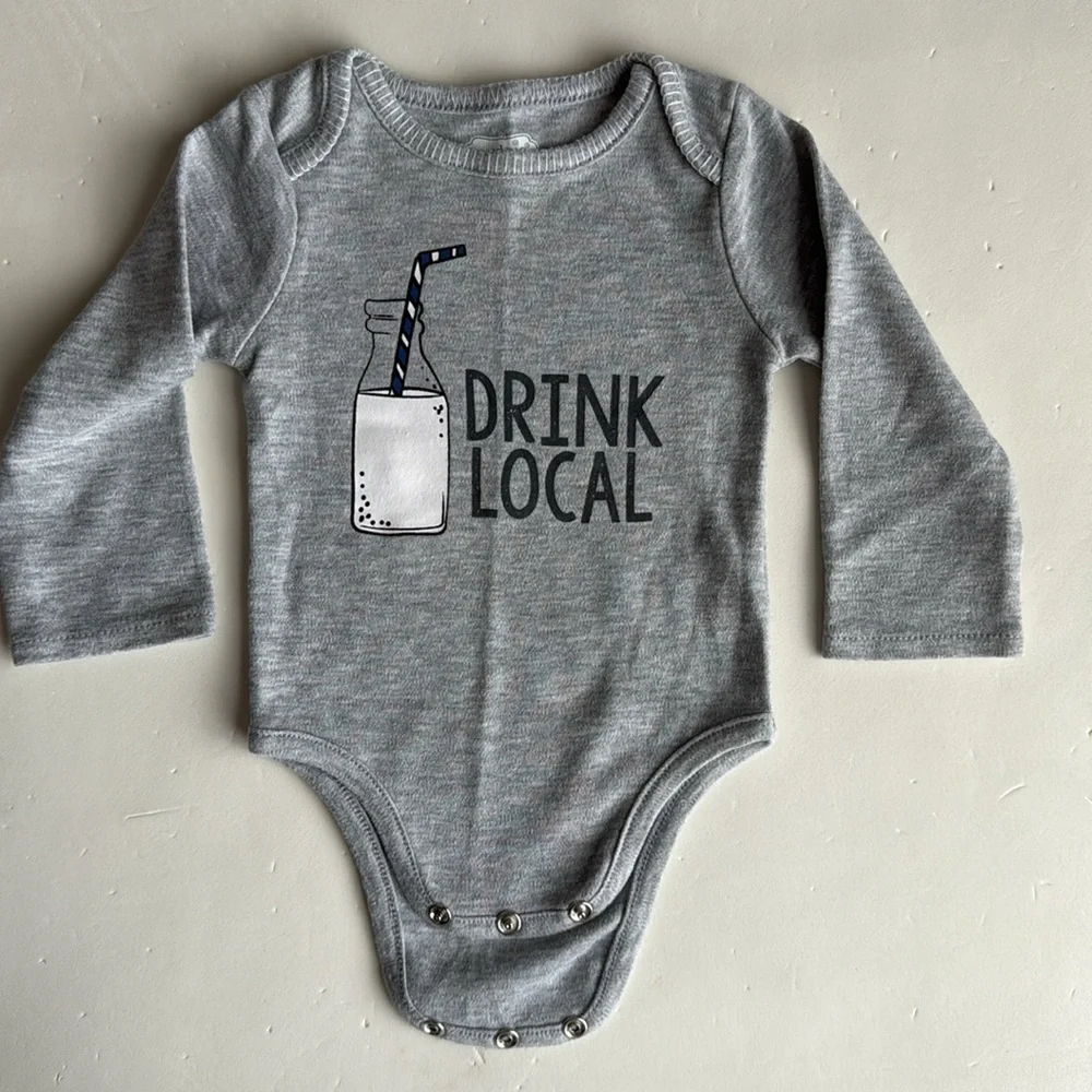 Mud Pie Drink Local Gray Long Sleeve Baby Onesie 0-6 Months